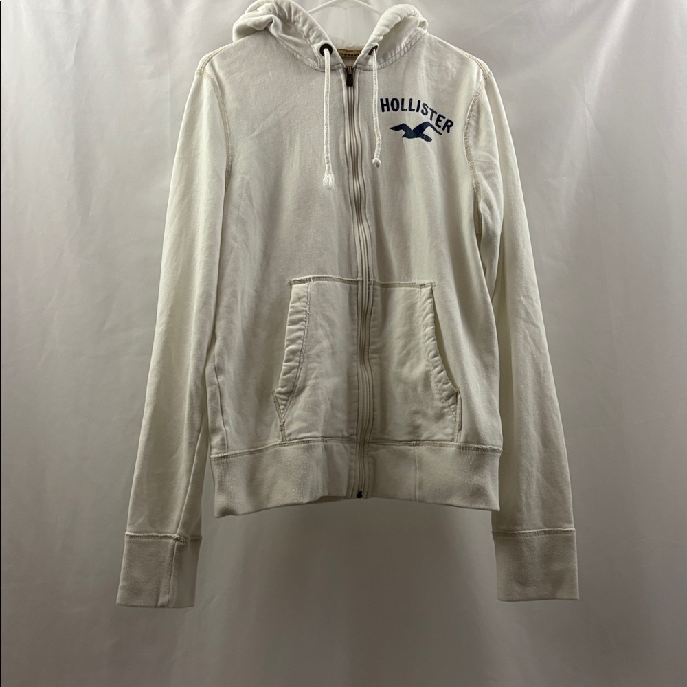 Hollister White Men's Hoodie Size Medium Fill Zip California - Picture 2 of 9
